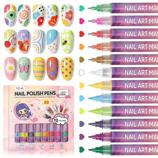 🥳2026 HOT SALE🥳⏰LAST WEEK SPECIAL PRICE: ￡9.99!!⏳Nail Art Marker Pens | 12 Color Set