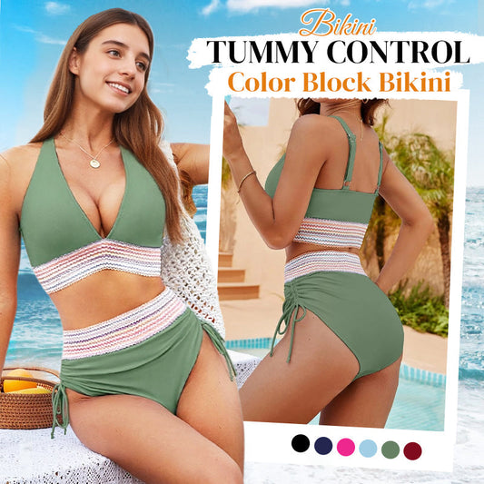 🔥Summer Sale 77% OFF💥👙High Waisted Tummy Control Color Block Bikini Sets