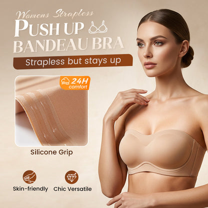 ⛱️Special Price ￡7.99!!💞Womens Strapless Bras Push Up Bandeau Bra Non Slip Wireless Supportive Padded Bras Seamless Comfortable Tube Jelly Bra