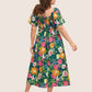 ⏰Summer Hot Sale 70% OFF💃Floral Smocked Square Neck Midi Dress with Pockets