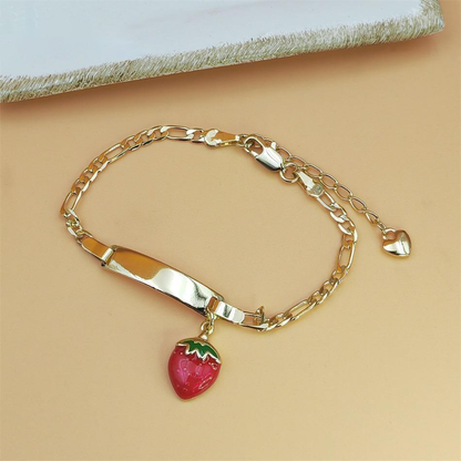 🎁💥LAST DAY SALE 50% OFF!!🥳14K Gold Plated Strawberry Charm Bracelet🍓 – Cute Lightweight Jewelry for Kids & Girls ✨