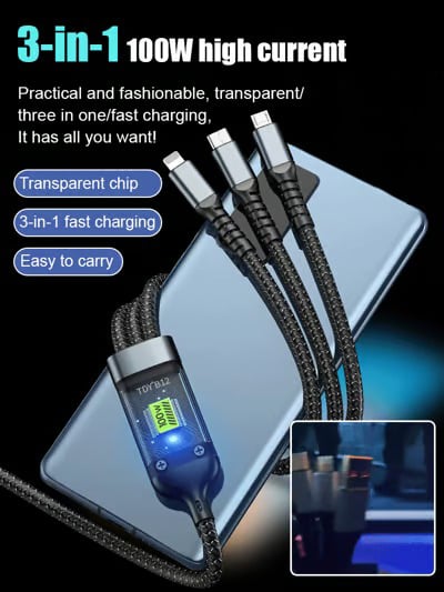 🔋Buy 2 get 1 FREE🔋Transparent Luminous Super Fast Charging 3-in-1 Data Cable