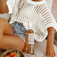 🎁2026 New Hot Sale- Womens Summer Scoop Neck Short Sleeve Sweater Casual Crochet Hollow Out Knit Tops Pullover Shirts Beach Coverup