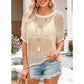 🎁2026 New Hot Sale- Womens Summer Scoop Neck Short Sleeve Sweater Casual Crochet Hollow Out Knit Tops Pullover Shirts Beach Coverup