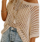 🎁2026 New Hot Sale- Womens Summer Scoop Neck Short Sleeve Sweater Casual Crochet Hollow Out Knit Tops Pullover Shirts Beach Coverup