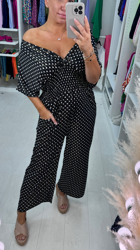 🔥Hot SALE 50% OFF🔥 Polka Dot Printed Elastic Waist Jumpsuit