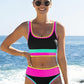 👙Last Day Sale 50% OFF🌈💃Color Block Patchwork Sporty 3-Piece Bikini Set - High Waisted & Tummy Control Swimsuit👙