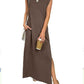 🎉2026 Hot Sale 49% OFF💃🌿Women's Crewneck Casual Loose Split Wrinkle-Free Long Dress