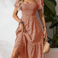 🌈2026 Summer Hot Sale 50% OFF!✨Square Neck Floral Midi Dress – Smocked Bodice, Flowy Tiered Skirt, Romantic🌸