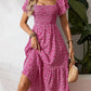 🌈2026 Summer Hot Sale 50% OFF!✨Square Neck Floral Midi Dress – Smocked Bodice, Flowy Tiered Skirt, Romantic🌸