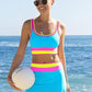 👙Last Day Sale 50% OFF🌈💃Color Block Patchwork Sporty 3-Piece Bikini Set - High Waisted & Tummy Control Swimsuit👙