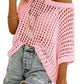 🎁2026 New Hot Sale- Womens Summer Scoop Neck Short Sleeve Sweater Casual Crochet Hollow Out Knit Tops Pullover Shirts Beach Coverup