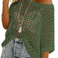🎁2026 New Hot Sale- Womens Summer Scoop Neck Short Sleeve Sweater Casual Crochet Hollow Out Knit Tops Pullover Shirts Beach Coverup