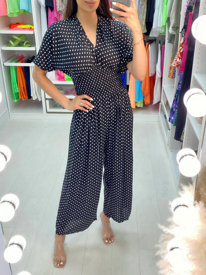 🔥Hot SALE 50% OFF🔥 Polka Dot Printed Elastic Waist Jumpsuit