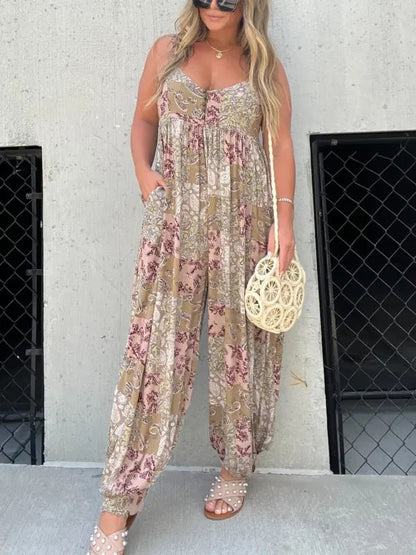 🔥Summer HOT SALE🔥Cooper Patchwork Print Loose Jumpsuit