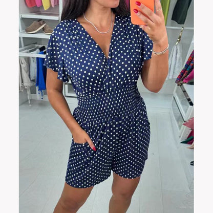 🔥Last Day Sale 49%🔥Polka Dot V-Neck One-piece Shorts Jumpsuit