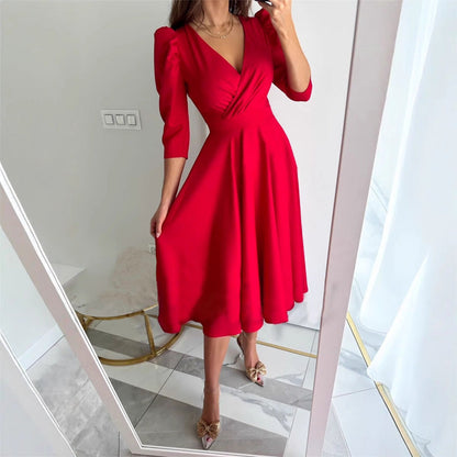 🌸Spring Specials💐 Women's V-Neck Pleated Waist-slimming Midi Dress