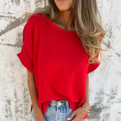 Solid Color Round Neck Short Sleeve Top