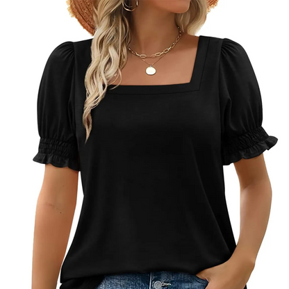 ⏳ Limited time 50% off! ✨Women's Casual Square Neck Smocked Sleeve T-Shirt（The more you buy, the higher the discount）