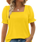 ⏳ Limited time 50% off! ✨Women's Casual Square Neck Smocked Sleeve T-Shirt（The more you buy, the higher the discount）