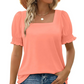 ⏳ Limited time 50% off! ✨Women's Casual Square Neck Smocked Sleeve T-Shirt（The more you buy, the higher the discount）