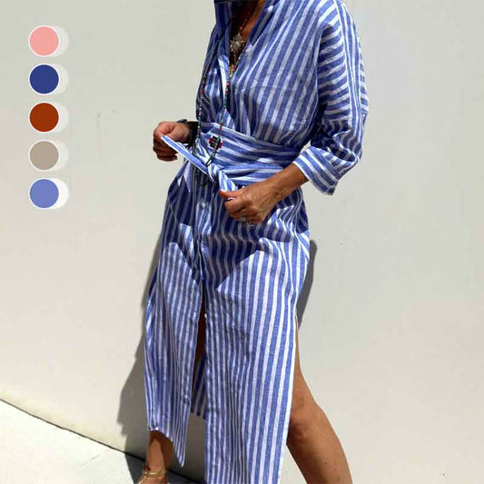 🌟Time-limited Promotion🌟Loose Striped Half Sleeve Shirt Dress👗