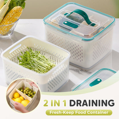 🔥Summer Hot Sale 60％ OFF💝2 in 1 Draining Fresh-Keep Food Container