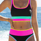 👙Last Day Sale 50% OFF🌈💃Color Block Patchwork Sporty 3-Piece Bikini Set - High Waisted & Tummy Control Swimsuit👙