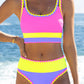 👙Last Day Sale 50% OFF🌈💃Color Block Patchwork Sporty 3-Piece Bikini Set - High Waisted & Tummy Control Swimsuit👙