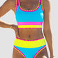 👙Last Day Sale 50% OFF🌈💃Color Block Patchwork Sporty 3-Piece Bikini Set - High Waisted & Tummy Control Swimsuit👙