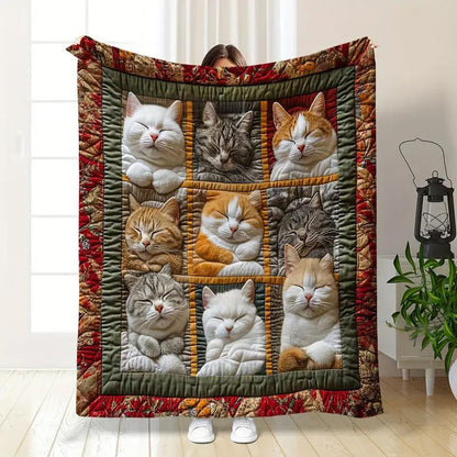 ⏰Christmas Sale🎁Last Day Sale: £9.99!! 🐱💤 Cozy 9‑Panel Sleeping Cats Blanket – Ultra‑Soft Flannel, Reversible Design, Perfect for Sofa, Bed & Travel 🌙✨