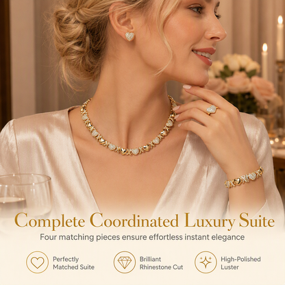 🥳2026 HOT SALE🥳💞50K+ SOLD!💍 50% OFF!💎Gold Plated Heart Shaped Rhinestone Jewelry 4-Piece Set with Necklace Earrings Bracelet and Ring